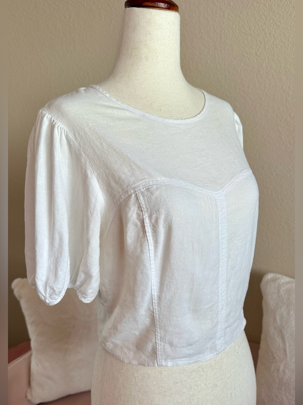 Wilfred Aritzia Blouse White Linen Milkmaid Crop Balloon Short Sleeve Top Small